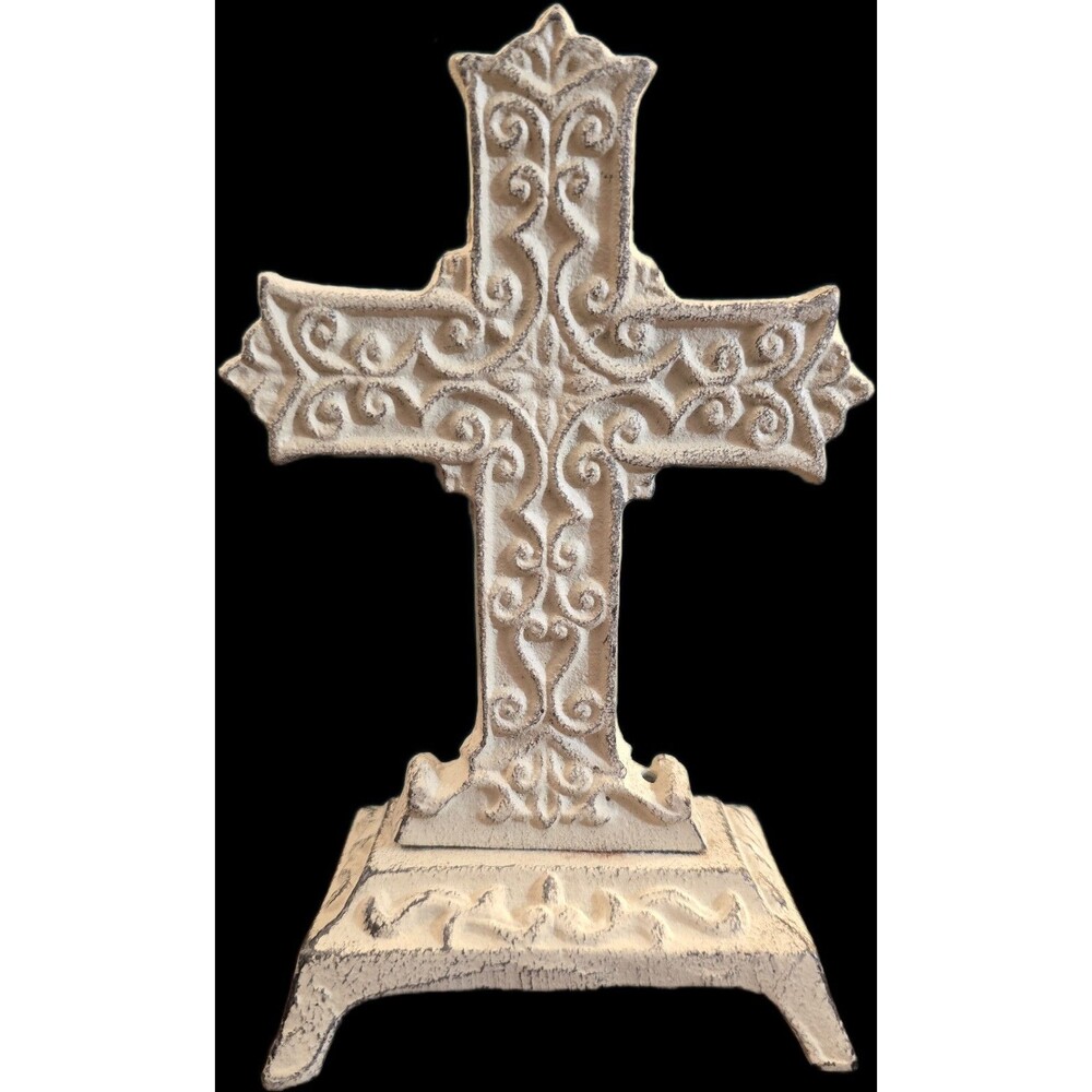 Vintage Cast Iron Footed Standing Cross Vine & Scrollwork Pattern 8.5"x5.5"x3"